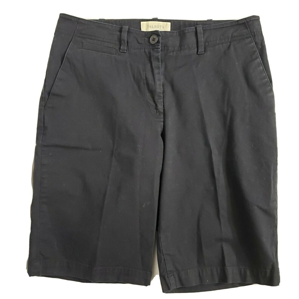 Talbots Womens Bermuda Shorts Size 6 Black Chino Flat Front Stretch Pockets